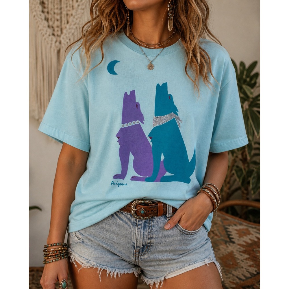 Vintage 80s Single Stitch Tee Arizona Howling Wolves, Large Tee Jays USA 90s